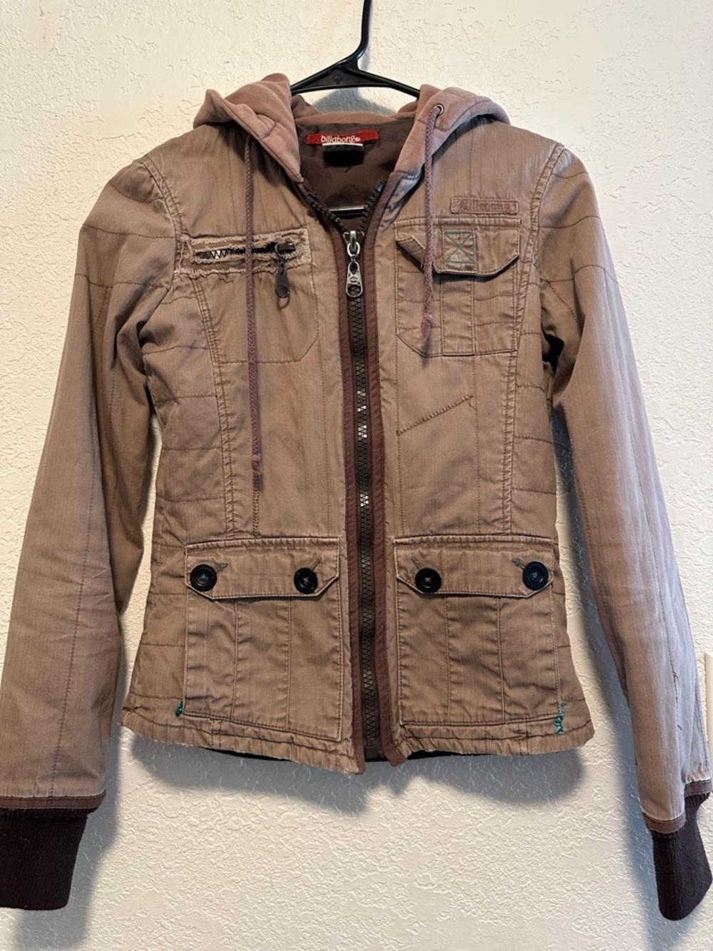 Billabong Tan Quilted Jacket with Embroidered Logo